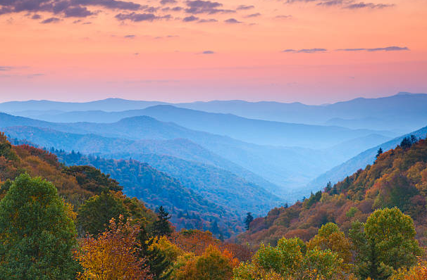 An image of North Carolina’s Blue Ridge Mountains with autumn colors. 